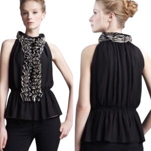 Neiman Marcus x Target Black/Tan Sleeveless Peplum Top Medium